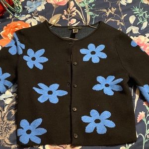 Blue and black cardigan sweater